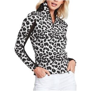 Anatomie Sivan Animal Print Mesh Inset Reversible Zip Top in Snow Leopard | XS